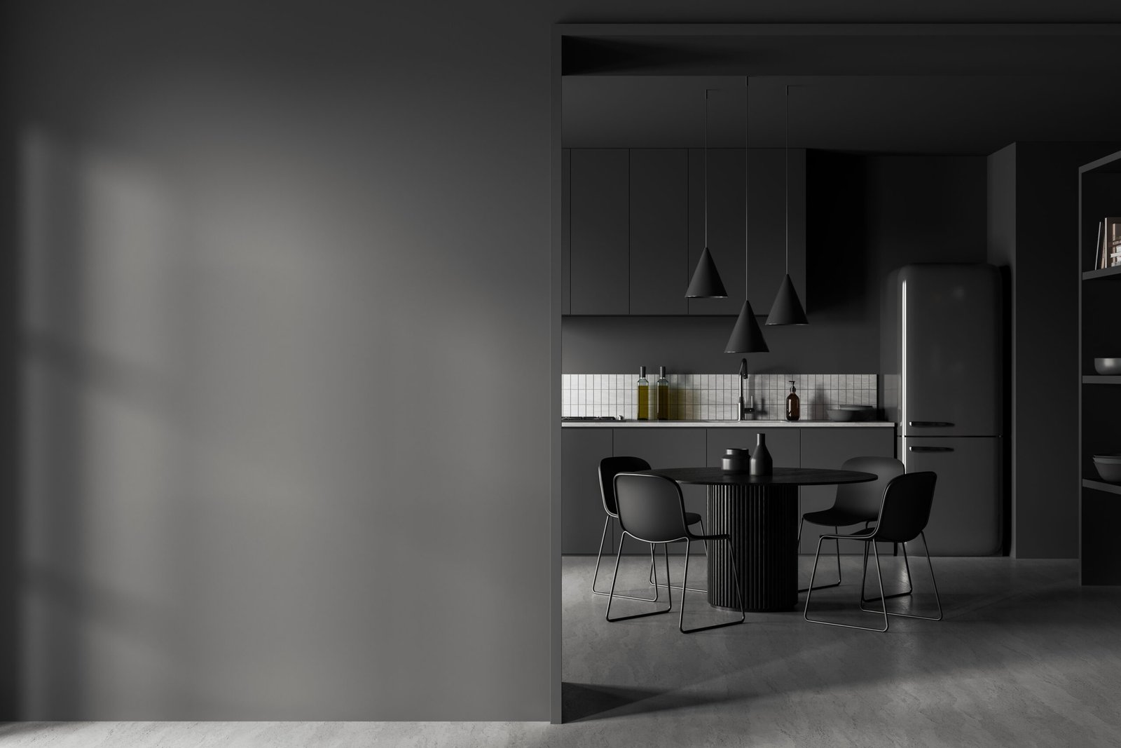 Modern kitchen with dining and cooking area